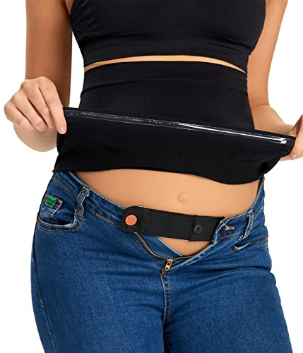 KUNINDOME Combination of Maternity Shirts Extenders and Pants Waist Extenders, Seamless Maternity Belly Band, Black, Large