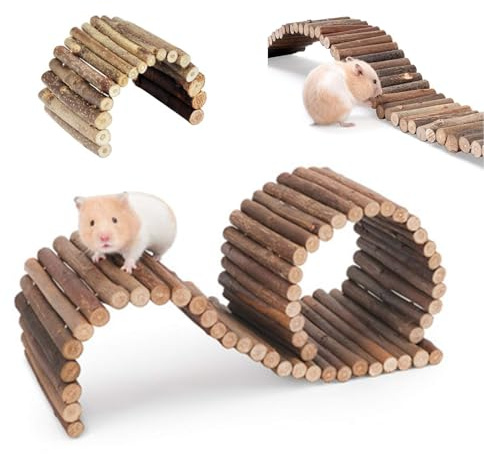 PINVNBY Hamster Suspension Bridge Ladder Rodents Natural Wooden Arch Bendable Bridge Chew Toy Long Climbing Ladder for Hamster Guinea Chipmunk Pig and Other Small Animals (2 Kinds Length)