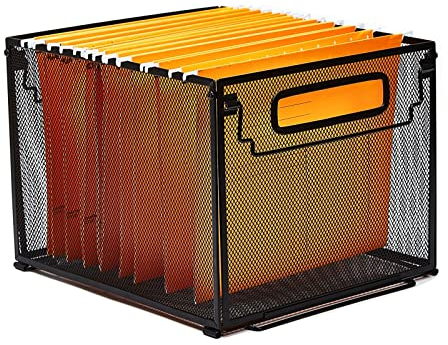 SETTFRFE Hängeregistratur-Organizer in Briefgröße, Metall-Aktenbox, Aktenkorb zum Aufhängen, Schwarz (Mesh-Metall)