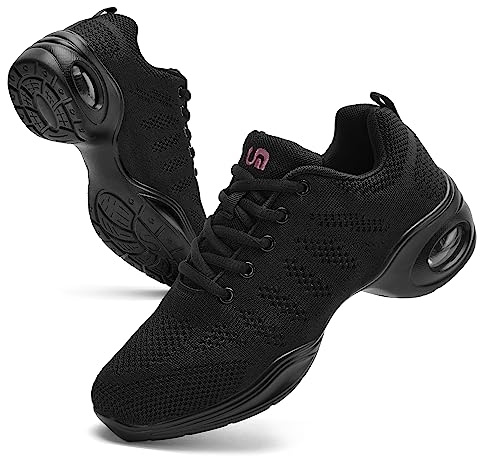 Dance Shoes for Women Jazz Shoes Women Dance Sneakers Breathable Air Cushion Split Sole Athletic Walking Dance Shoes A Black,8.5