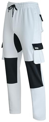MS9 Mens Painters Fleece Decorators Combat Cargo Work Trousers Pants Joggers H10 White