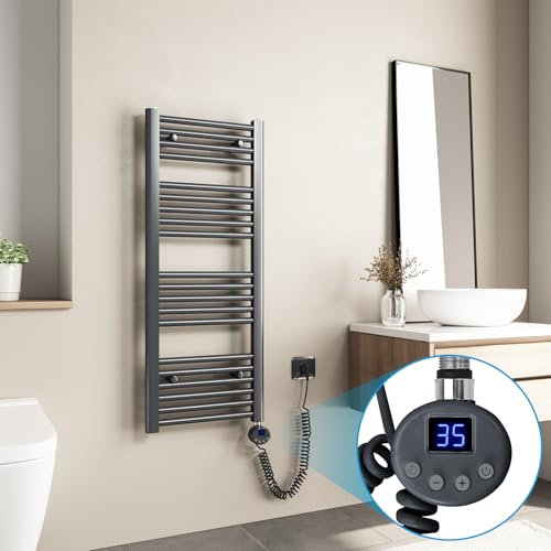 Heilmetz Termoarredo Elettrico Bagno 1000x400mm Scaldasalviette Elettrico Bagno con Temperatura Regolabile, Termostato Intelligente, Radiatore Elettrico Basso Consumo da Parete Verticale, Antracite