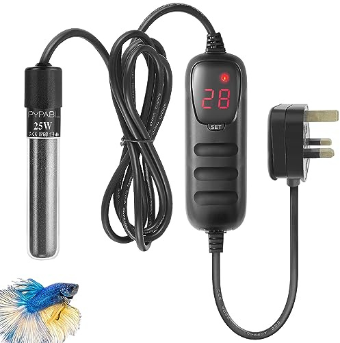PYPABL Submersible Fish Tank Heater, 25W 50W 100W 300W Small Aquarium Heater for Fish and Turtle Tank 3-100L with External Temperature Controller (25W for 3-20L)