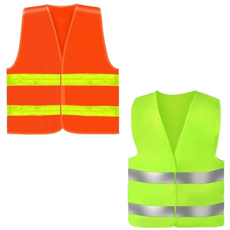 Bipl 2 Stück Warnwesten Auto, Erwachsene Warnweste, mit Reflektorstreifen Sicherheitsweste Auto, 360° Reflektierend Rundum Warnweste, Neongelb Reflektierend Auto Pannenweste (Orange+Grün)