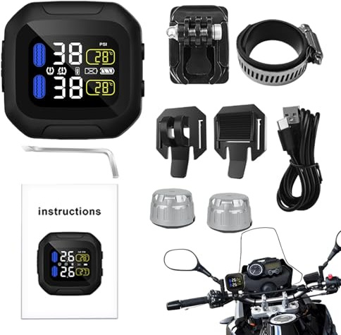 Sghtil Sistema di controllo della pressione pneumatici moto senza fili TPMS | TPMS ricaricabile solare USB | moto per il monitoraggio della temperatura dei pneumatici