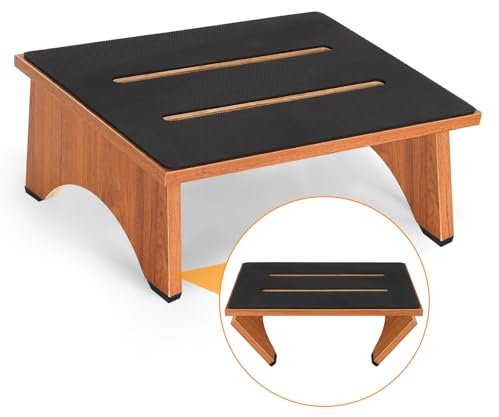 Marchepied Pliable en Bois, pour Adultes et Personnes âgées, avec revêtement en Caoutchouc antidérapant, Aide au relèvement Portable en Bois pour Salle de Bain, Cuisine (Bois de Noyer, 5.5 in)