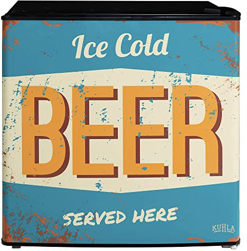 Kuhla Table Top Mini Fridge with Ice Box 45 Litre Adjustable Thermostat, Door Racks & Removable Shelf, Small Drinks Fridge Ice Cold Beer Design Black KTTF0E6B-1011