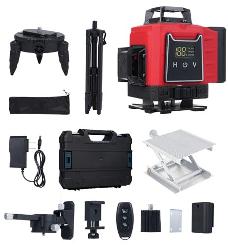 Vislone Laser en croix avec trépied, niveau laser 4D multifonction avec 16 lignes, niveau à bulle IP54, batterie 2400 mAh x 2 + 1 m de tige d'extension pour chantier/décoration intérieure