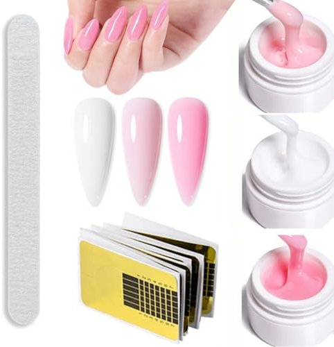 Gel Constructor Uñas,3pcs Kit Gel Constructor Uñas,Uña Arte de Nanicura,para Extensiones y Modelado，Blanco,Rosa Claro y Rosa
