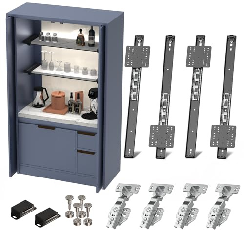 Cabinet Pocket Door Slide Hardware Kit, 22/550mm 4PCS Inset Sliding Door Hinge System for Hidden Cabinet & Closet Doors, Space Saving Solution for Kitchen, Pantry, Wardrobe