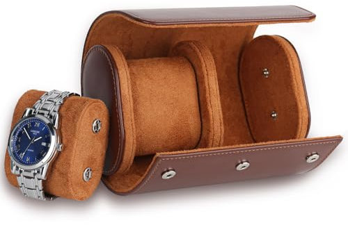 bssmmai Uhrenrolle Echtleder 2 Uhren, Watch Roll Travel Case mit Herausnehmbaren Uhrenkissen, Uhren Reiseetui Leder für Damen und Herren, Uhrenbox Leder, Uhrenetui mit 2 FäCher Braun
