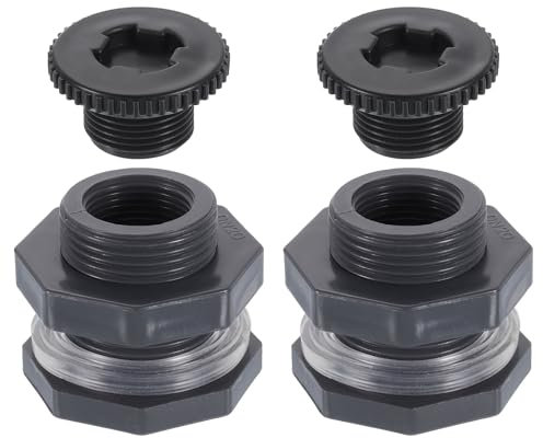 sourcing map 2 piezas de mamparo con enchufe, conector de tanque de agua NPT de 3/4 pulgadas para adaptador de manguera de jardín, tanque de agua, acuarios, color gris