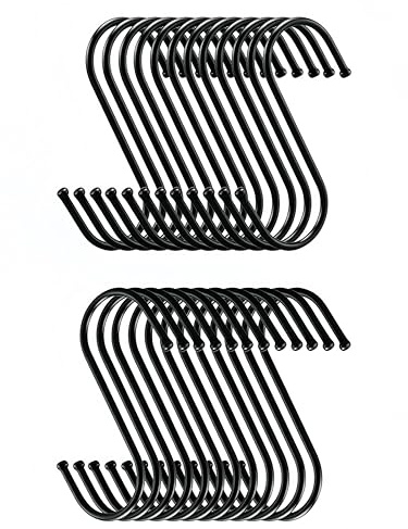 RQzaufania 20 Pezzi Ganci a S, Ganci a Forma di S Grande da 12 cm, gancio a S in Acciaio Inox Resistente per Appendere in Cucina, Bagno, Camera da Letto, Soggiorno e Ufficio (Nero)