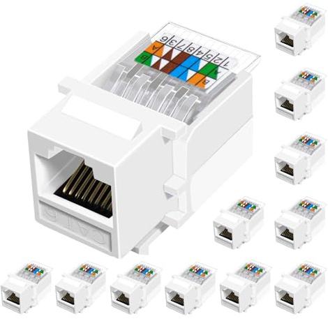 NataLink Cat6 RJ45 Keystone Jacks Toolless 12-Pack, Female RJ45 Connectors, Ethernet Keystone Jack No Punch-Down Tool Required Module Coupler (Not for Patch Panel),White