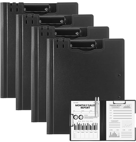 4 Pack Clipboard Folder A4 Double Clips, Foldover Clipboard with Cover File Document Organiser with Pen Holder for School Office Supply