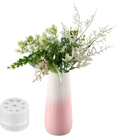 Vaso in Ceramica a Degradé Rosa, Vaso per Fiori Decorativo, Vasi per la Casa Soggiorno Camera Ufficio, 20 CM 7.87 Inch, Con Strumento per Fissare Fiori