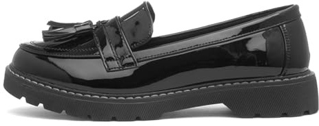 Lilley Womens Black Patent Tassel Loafer Shoe