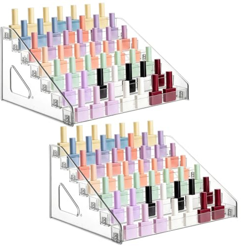 YEXEXINM 2 Pcs 7 Tier Nail Polish Stand, Acrylic Nail Polish Organiser Storage Rack Clear Stand Display Rack for Cosmetic