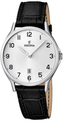 Festina Montre Homme Analogique en Cuir Noir - Mouvement Quartz - Calendrier - Verre Minéral Haute Résistance - Étanche 5 ATM - Style Élégant et Classique F16745/1