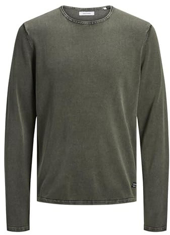 JACK & JONES Herren Strickpullover Rundhals Basic Langarm Sweater Baumwolle Shirt JJEHILL, Dusty Olive, L