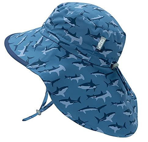Jan & Jul Cappello da Sole UV per Bambini con Patta sul Collo per Ragazzi (Taglia: 6-12 Anni, Squalo)