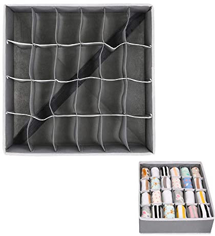 Youngine 24 Cell pieghevole Closet organizzatori separatori cassetto pieghevole vestiti cassetto Scatole di immagazzinaggio per reggiseno Biancheria intima Calze (Grigio)