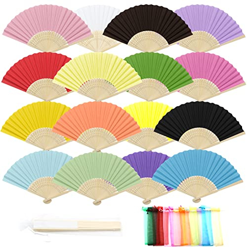 Scettar Buntes Klappbar Fächer, 16 Stück Handfächer Mit Tragbaren Taschen Für Hochzeitsdeko, Papierfächer Buntes Für Fächer Hochzeit Gäste, Fächer Für Hochzeitsgäste/Hochzeit Deko/Bridesmaid Gift