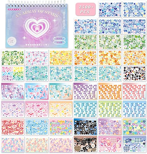 2500PCS Scrapbook Stickers Book - Cute Butterfly Stars Heart Letter Glitter Self-Adhesive Korean Bows Ribbons Kpop for Kids Girls Boys Aesthetic Craft Scrapbooking Junk Journal 50-Page