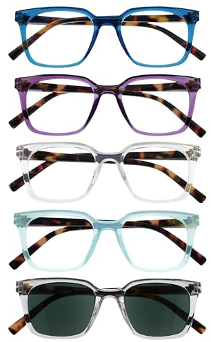 OPULIZE KOI Lunettes de Lecture et de Soleil x5 - Monture Rectangulaire - Noir/Violet/Transparent/Turquoise/Transparent - Hommes Femmes - Charnières à Ressorts - RRRRS50-35CQC - +2.50