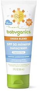 Babyganics SPF 50 Mineral Sunscreen Lotion, Sheer Blend, UVA UVB Protection, Octinoxate & Oxybenzone Free, Water Resistant, Fragrance Free, 3 oz