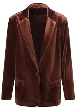 BALOU Blazer de Terciopelo para Mujer de Gran tamaño y Totalmente Forrado, marrón, 44