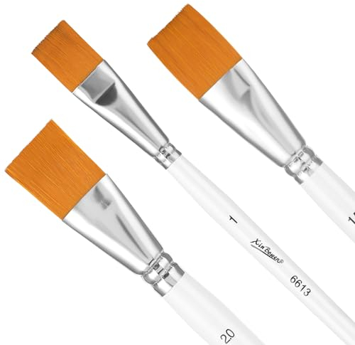 Prasacco 3 Stück Pinsel Set, Nylon Flache Pinsel 3 Größen Malpinsel Set Kleine Künstlerpinsel mit Weißer Griff für Ölmalerei, Aquarellmalerei, Gouachemalerei, Acrylmalerei, Körpermalerei