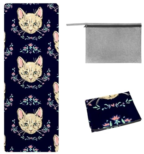 Eslifey Yoga-Handtuch, niedliche Katzen, Kätzchen, rutschfest, schweißabsorbierend, Hot Yogamatte, Handtuch für Hot Yoga, Pilates und Fitness, 185 x 68 cm