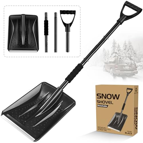 Pala Nieve, Carretilla Elevadora de Nieve de 108 cm, Diseño Desmontable de 4 Piezas, Pala de Nieve Ajustable Portátil Ligera, Gran Capacidad, Camping y Actividades al Aire Libre (Negro)