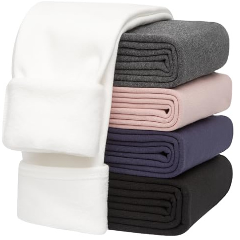 Moitiy Termoleggings för flickor, fodrade termoleggings för flickor, termiska underkläder, barn, vinter, varma termobyxor med fleece, bomull, tjocka byxor, långa sportleggings, Vit, 140-146