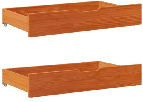 ShGaxin Lot de 2 tiroirs sous le lit avec roulettes en bois massif pin marron, boîte de rangement pour vêtements, chaussures, boîtes de rangement - 850922