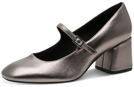 Marco Tozzi Donna Mary Janes in Pelle con Tacco a Blocco, Peltro, 37 EU