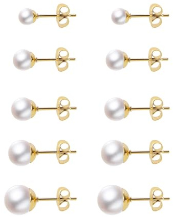QEXUJOW Boucles d'oreilles pour femme,5 paires de boucles d'oreilles en perles, boucles d'oreilles à tige en perles d'or de 4 à 8 mm, boucles d'oreilles à tige pour femmes