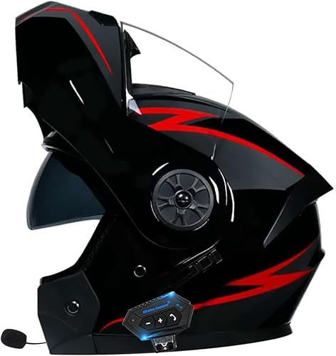 Bluetooth Casque Modulable Moto Casque Flip Up Intégral Moto avec Double Anti-buée Visière Casques Intégraux ECE Homologué Lumière pour Femmes Hommes C,S=55-56CM