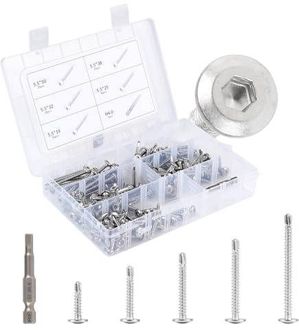 CPROSP 160 PCS Viti Autofilettanti per Metallo Esagono Incassato M5.5 * 50 mm 38 mm 32 mm 25 mm 19 mm, Viti Autoperforanti Testa Svasata con Scatola, per Fissaggio in Lamiera Legno