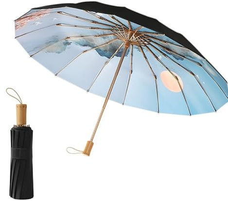 Maibar Parapluie Solaire Style Chinois 3D Motif Huile Compact 16 côtes SPF 50 UPF 50 UV Protection Parapluie Pliable pour les Femmes (1)