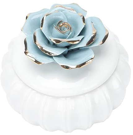 Healeved 1 Pièce boîte à bijoux en céramique souvenir stockage de bijoux boîtes décoratives enfants artisanat Mariage Porcelaine boîtes de décoration boîtes de rangement décoratives Bleu