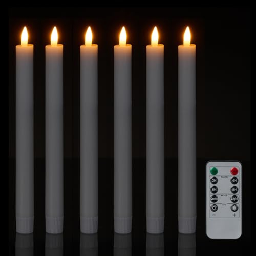 Relaxdays Candele a LED a Stelo, Set da 6 conTimer e Telecomando, in Cera Vera, Fiamma Oscillante Finta, Lumini, Bianco, 30% plastica 70%