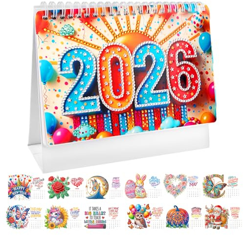Diamond Painting Calendrier 2026, Diamond Art Painting Calendrier de table, Diamon-Paint Calendrier de l'Avent, Calendrier de bureau de Noël, Calendrier de table 2026 Ornement diamant Maison Bureau