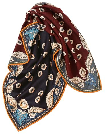 Prettystern Pañuelo de lana y seda de doble cara 65 cm – bufanda de seda estampada por ambos lados, bandana unisex para mujer hombre ideal para primavera otoño, SW05, 65 cm X 65 cm