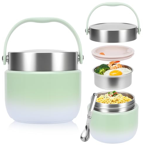 HOMIKLSA Contenitore termico per alimenti, 1200 ml, ciotola termica con coperchio, contenitore per alimenti, contenitore termico per alimenti, a prova di perdite con cucchiaio, per bambini adulti