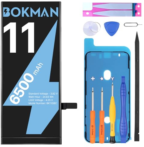 bokman Bateria para iPhone 11 de 6500 mAh, Bateria de Polímero de Litio de Alta Capacidad con Todos los Kits de Herramientas