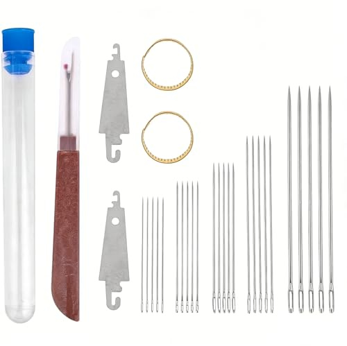 31 Pcs Big Eye Stainless Steel Sewing Needles Set, Hand Sewing Needles with 2 Needle Threaders, 2 Thimbles and Thread Ripper, Portable Sewing Repair Kit for Craft, Travel and Home
