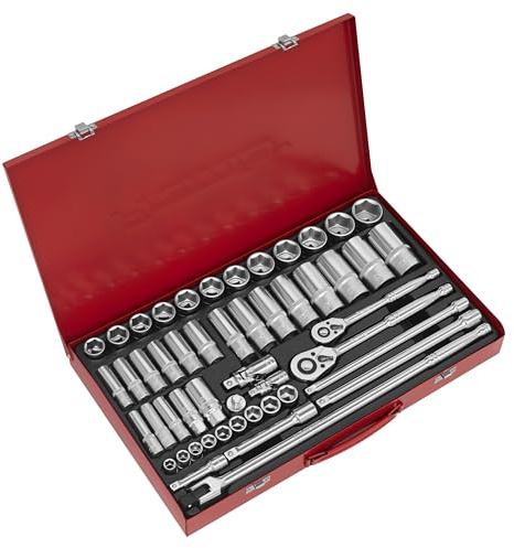 Sealey Ak6942 Socket Set 50Pc 3/8 and 1/2Sq Drive 6Pt Walldrive - Metric