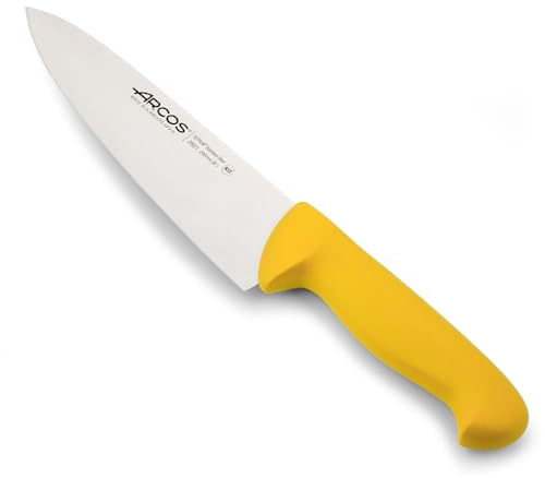 Arcos Couteau de Chef en Acier Inoxydable Nitrum 200 mm – Couteau de Cuisine Polyvalent Professionnel avec Poignée Ergonomique en Polypropylène – Jaune, Série 2900